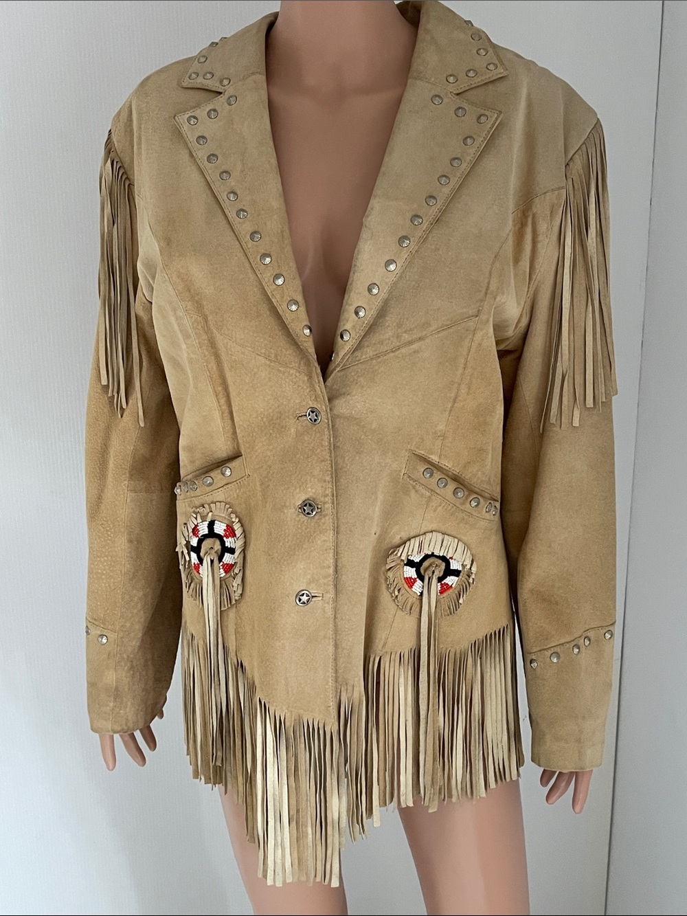 Pioneer Wear Native Suede Leather Jacket 
With Fringes. Size 12